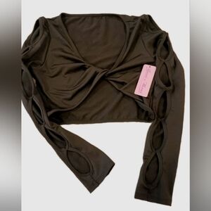 Twist Front Cutout Sleeve dance Coverup Top - Black